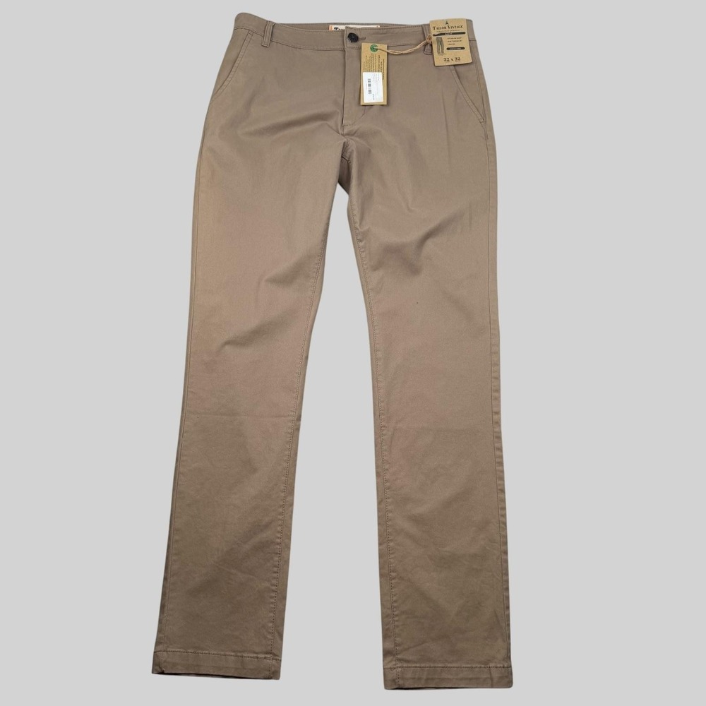 Tailor Vintage Pants Mens 32x32 Beige Chino Slim Fit Stretch Comfort Casual